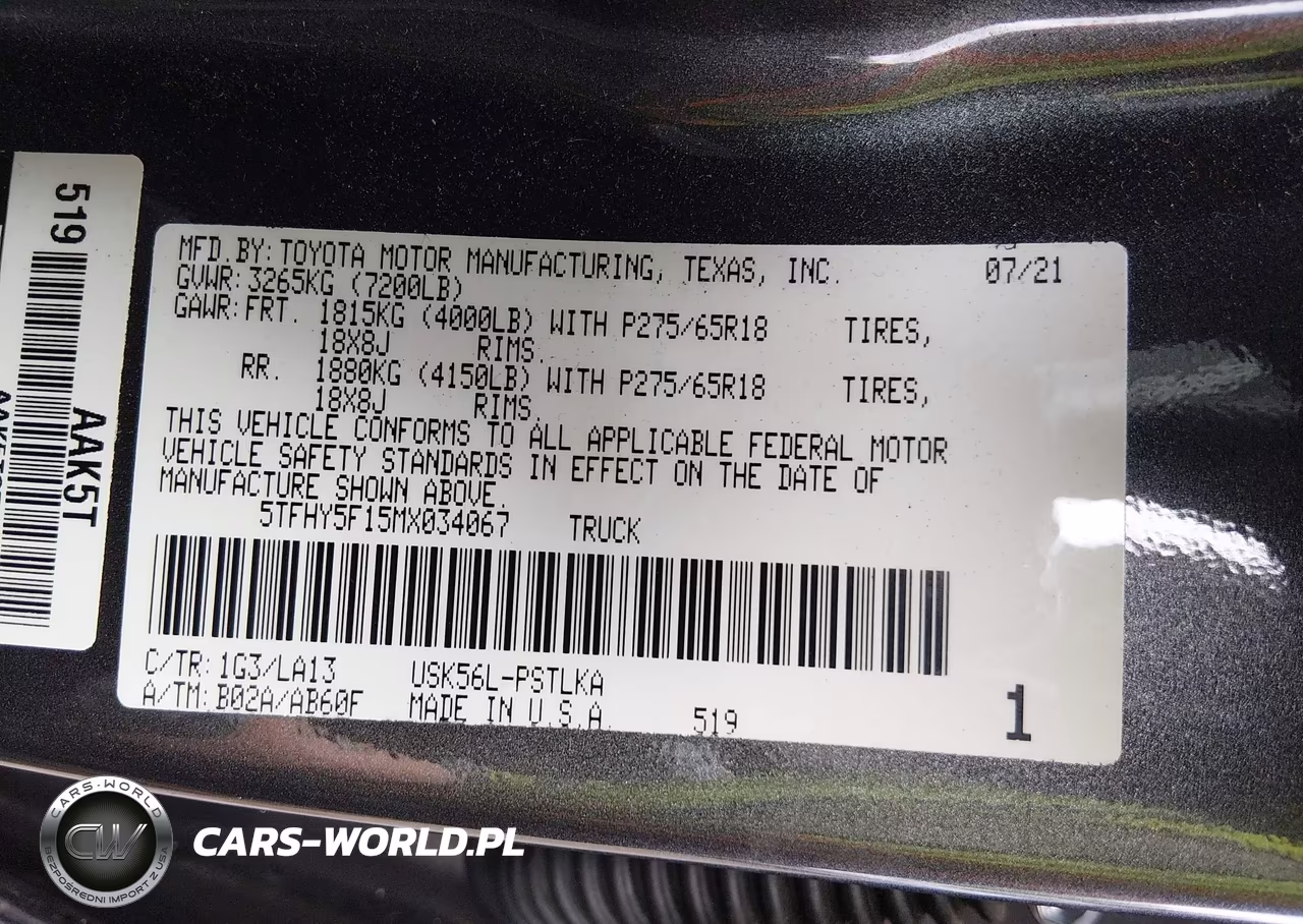 2021 Toyota Tundra Limited VIN:5TFHY5F15MX034067 - 9