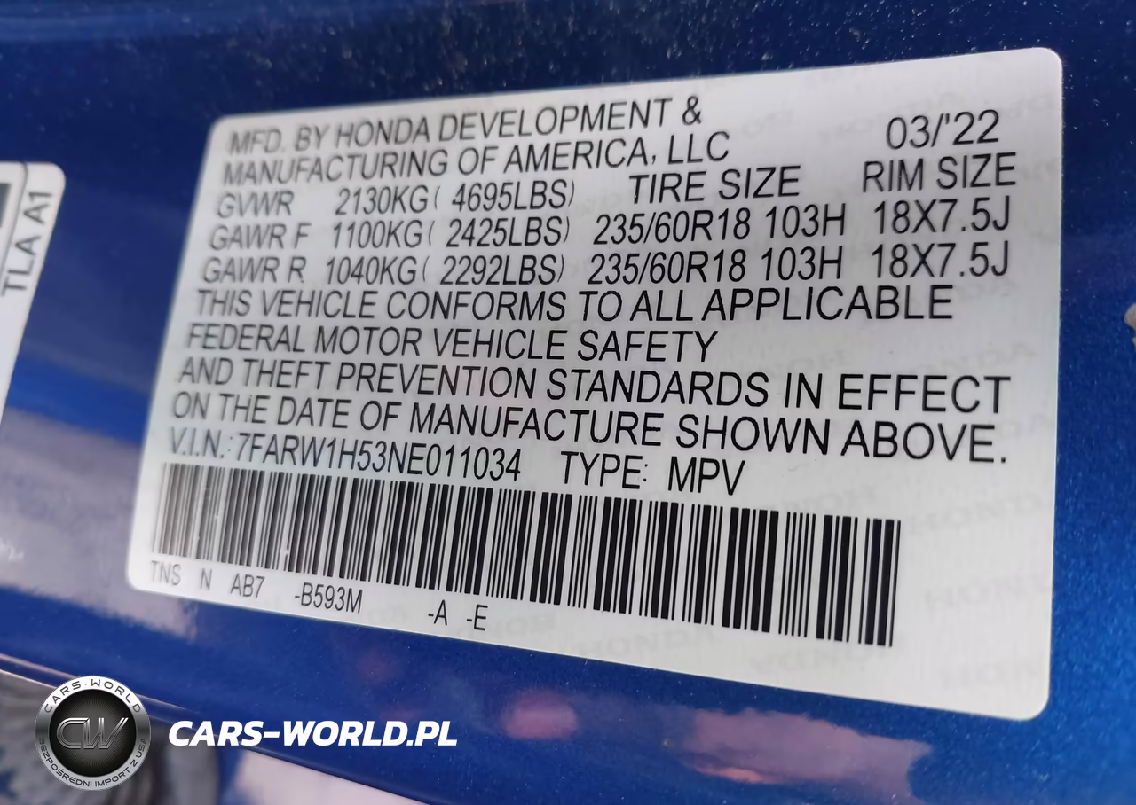 2022 Honda Cr-V 2Wd Ex VIN:7FARW1H53NE011034 - 9