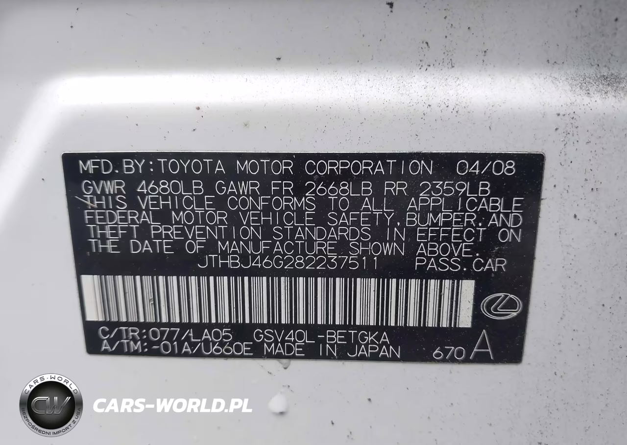 2008 Lexus Es 350 VIN:JTHBJ46G282237511 - 9