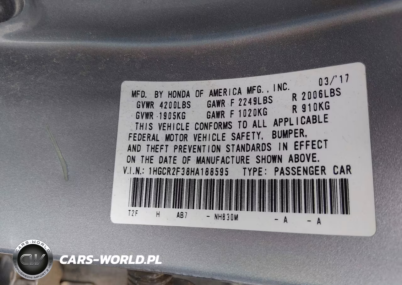 2017 Honda Accord Lx VIN:1HGCR2F38HA188595 - 9