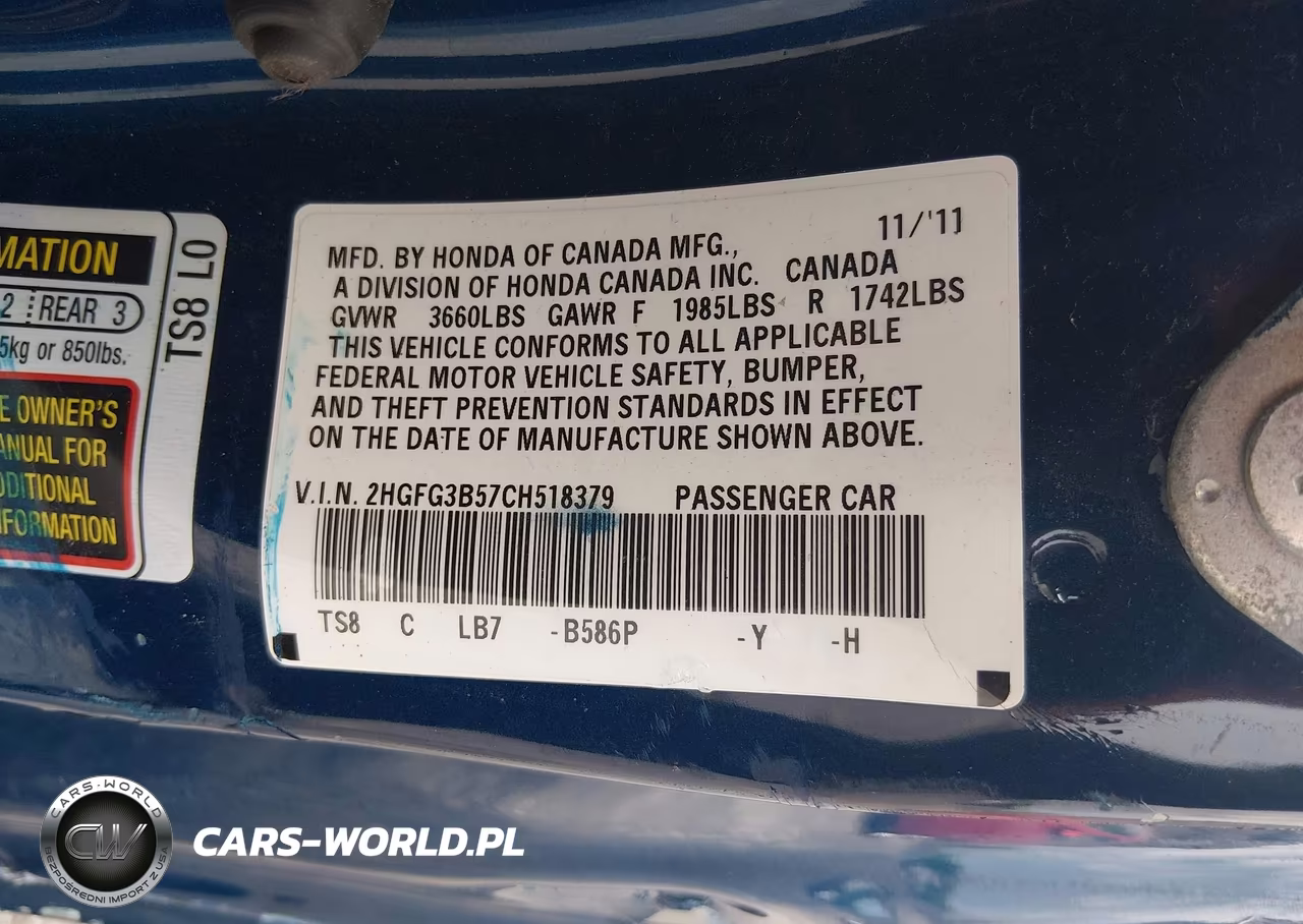 2012 Honda Civic Lx VIN:2HGFG3B57CH518379 - 9