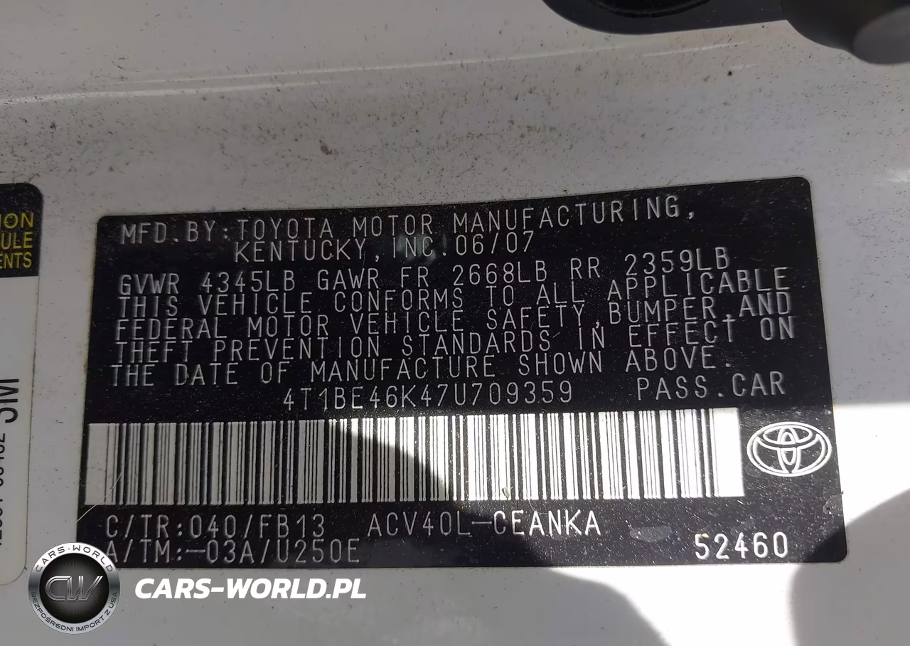 2007 Toyota Camry Le VIN:4T1BE46K47U709359 - 9