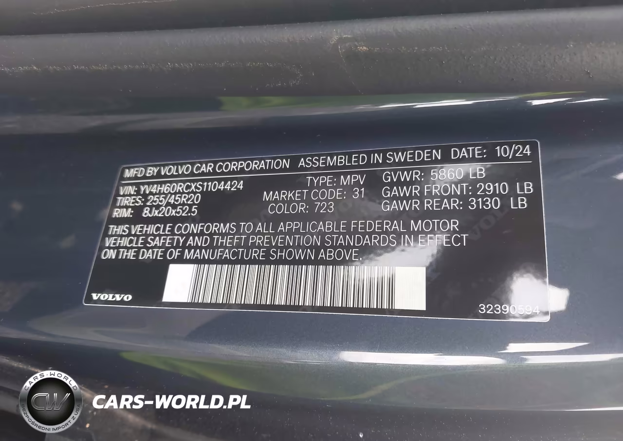 2025 Volvo Xc60 Plug-In Hybrid Plus, T8 Awd Electric-Gasoline, Dark VIN:YV4H60RCXS1104424 - 9