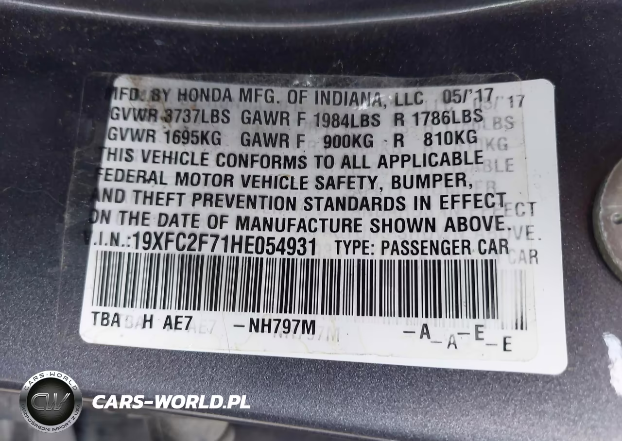 2017 Honda Civic Ex VIN:19XFC2F71HE054931 - 9
