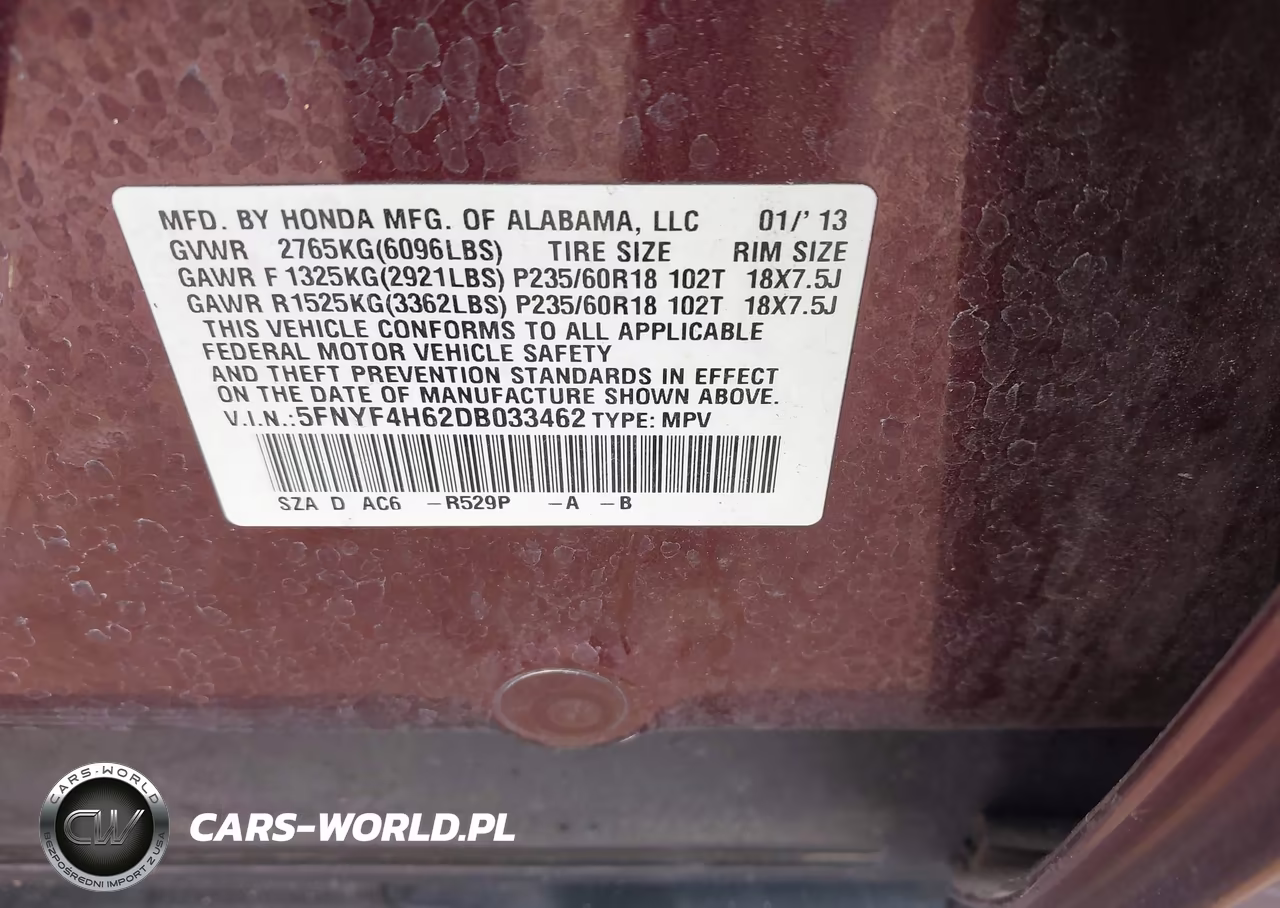 2013 Honda Pilot Ex-L VIN:5FNYF4H62DB033462 - 9