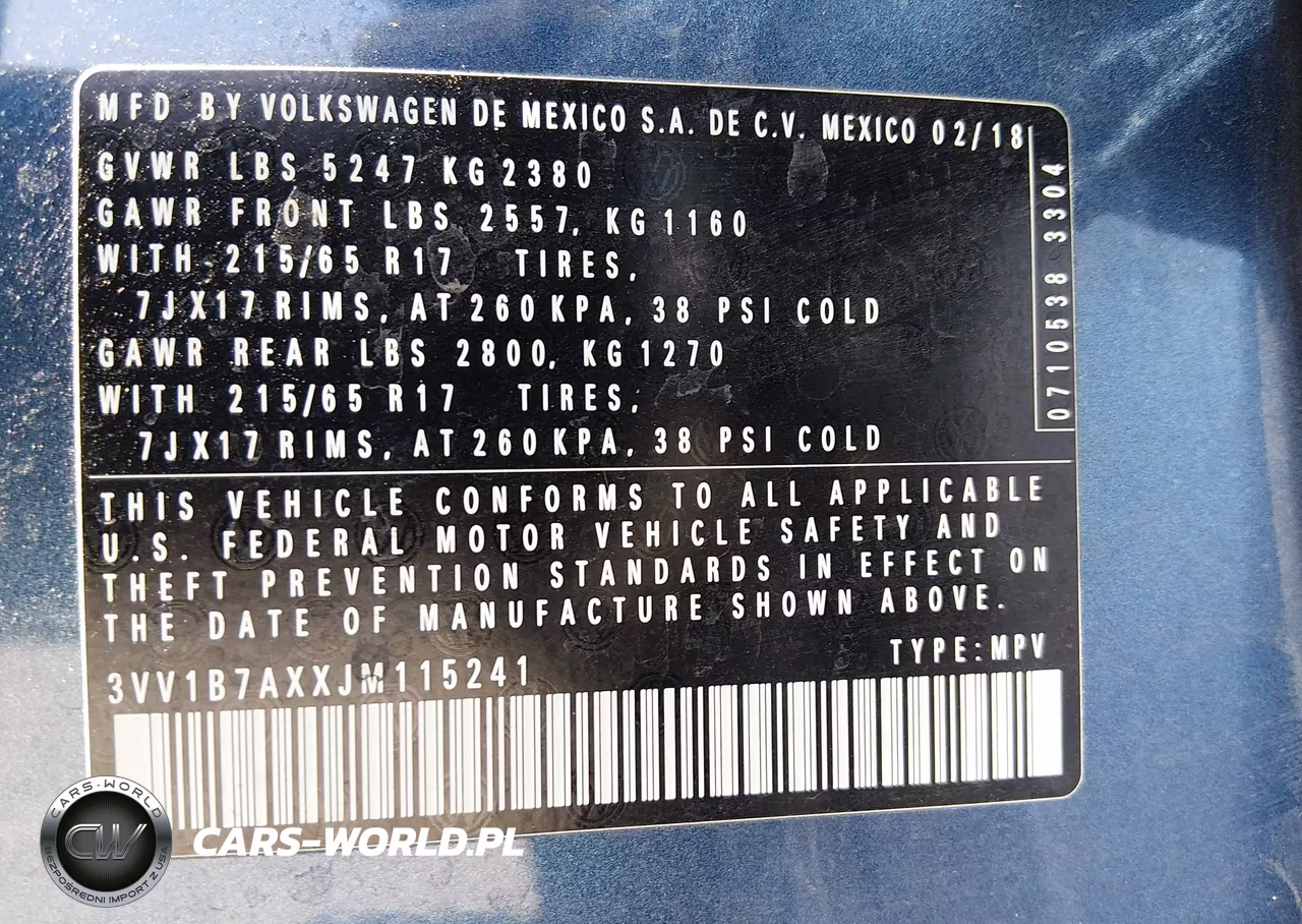2018 Volkswagen Tiguan 2.0T S VIN:3VV1B7AXXJM115241 - 9