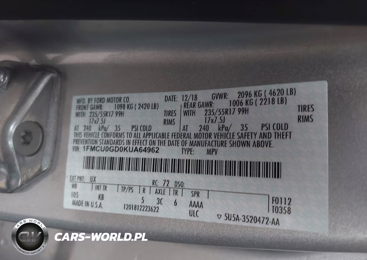 2019 Ford Escape Se VIN:1FMCU0GD0KUA64962 - 9