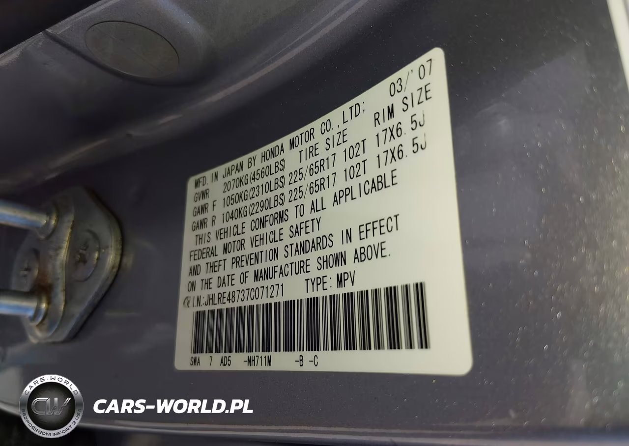 2007 Honda Cr-V Ex-L VIN:JHLRE48737C071271 - 9