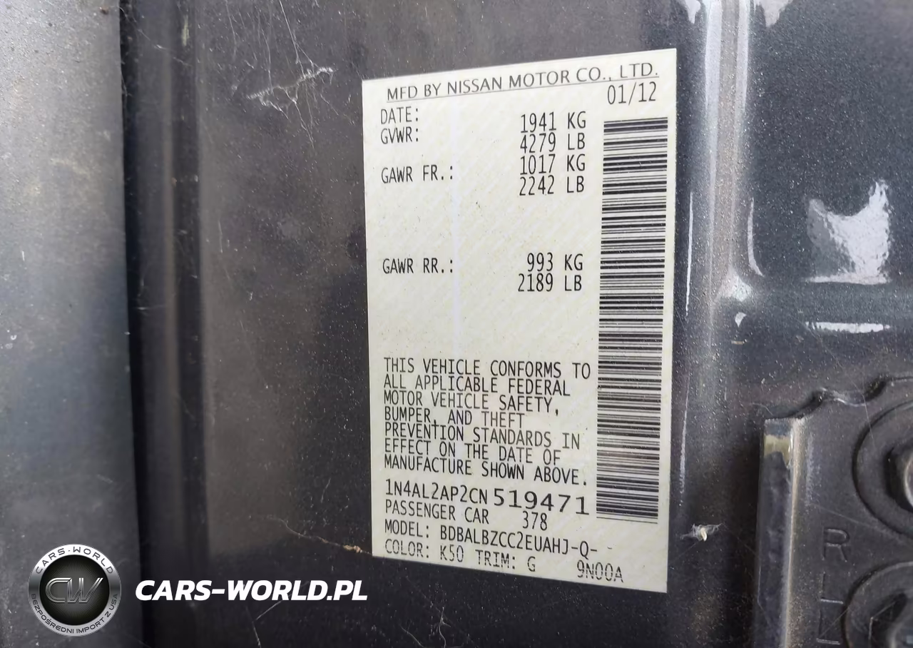 2012 Nissan Altima 2.5 S VIN:1N4AL2AP2CN519471 - 9