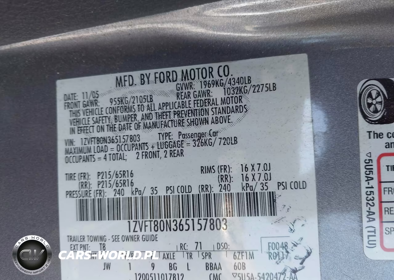 2006 Ford Mustang V6 VIN:1ZVFT80N365157803 - 9