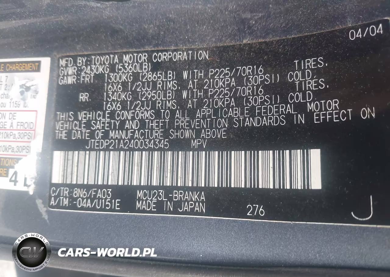 2004 Toyota Highlander V6 VIN:JTEDP21A240034345 - 9
