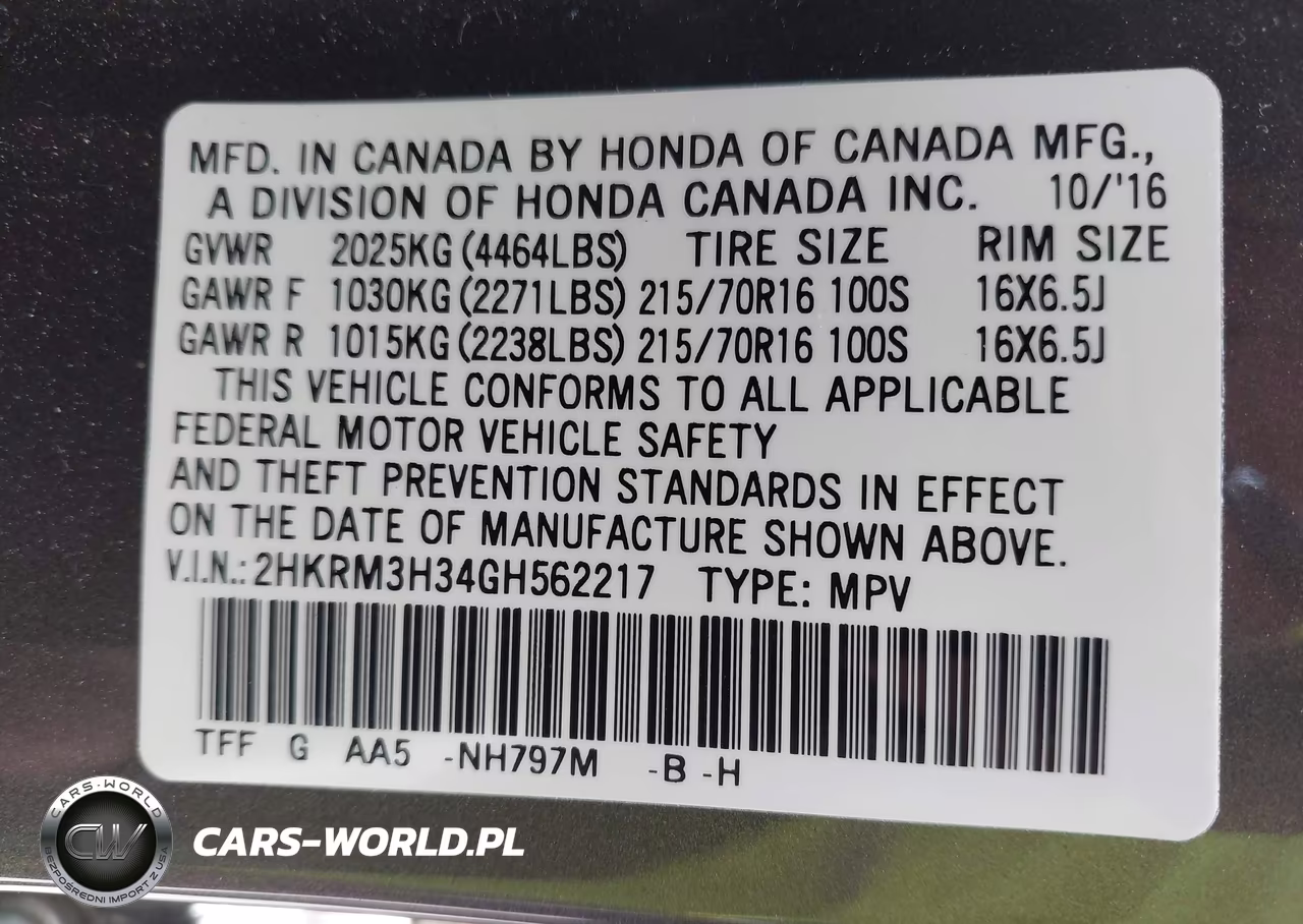 2016 Honda Cr-V Lx VIN:2HKRM3H34GH562217 - 9