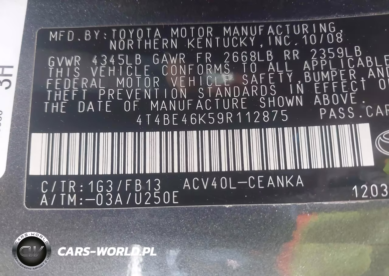 2009 Toyota Camry Le VIN:4T4BE46K59R112875 - 9