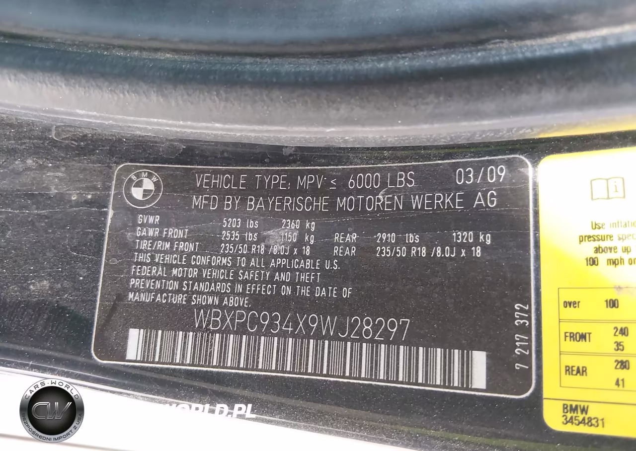 2009 BMW X3 xDrive30I VIN:WBXPC934X9WJ28297 - 9