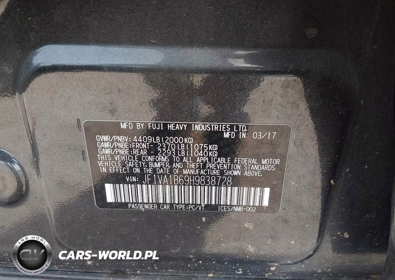 2017 Subaru Wrx VIN:JF1VA1B69H9838728 - 9