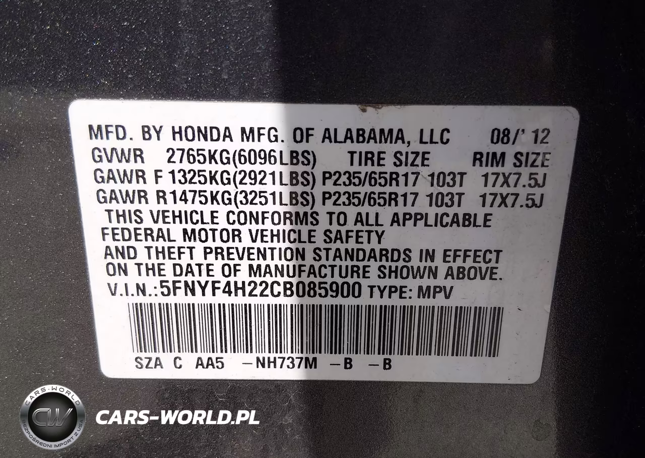 2012 Honda Pilot Lx VIN:5FNYF4H22CB085900 - 9