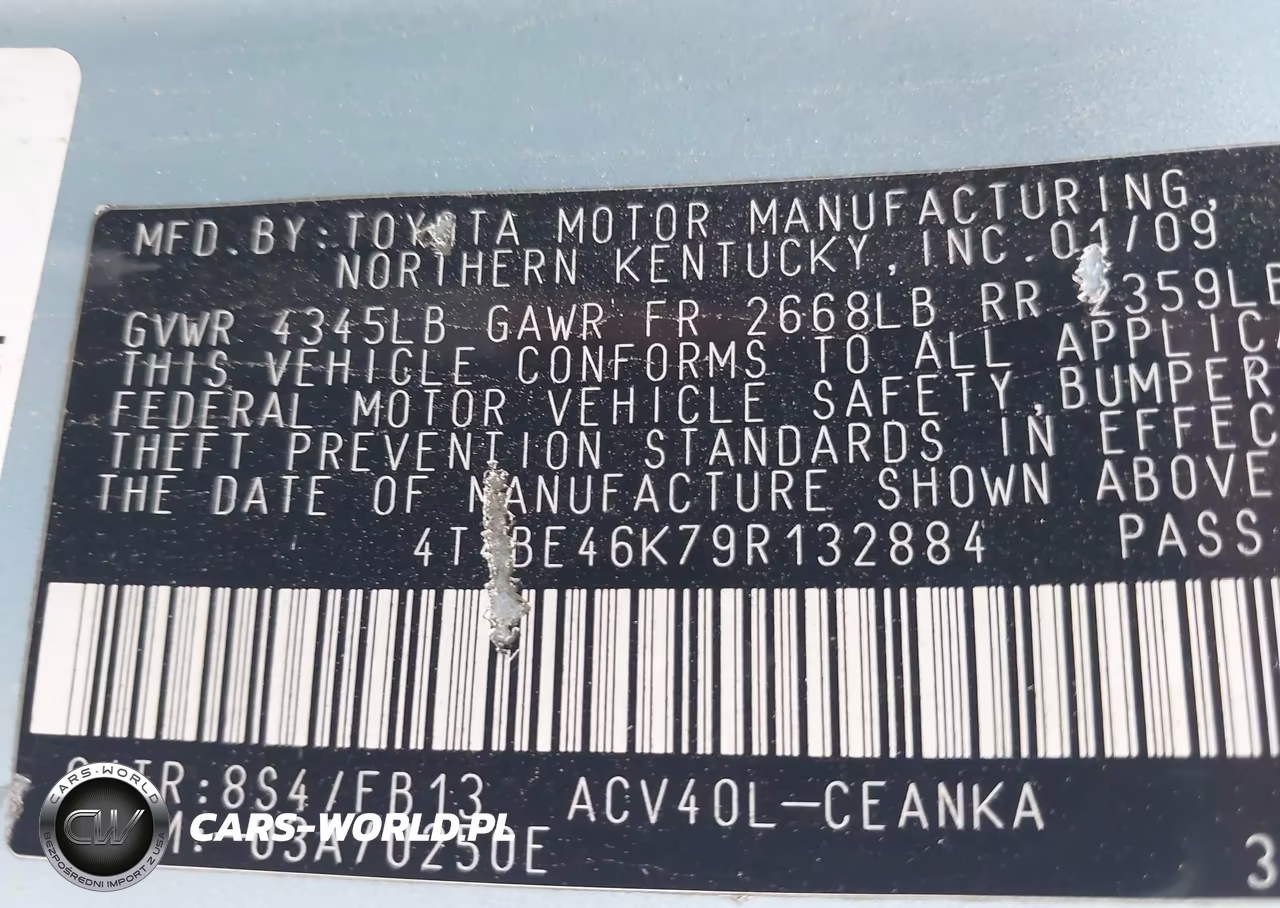 2009 Toyota Camry Le VIN:4T4BE46K79R132884 - 9