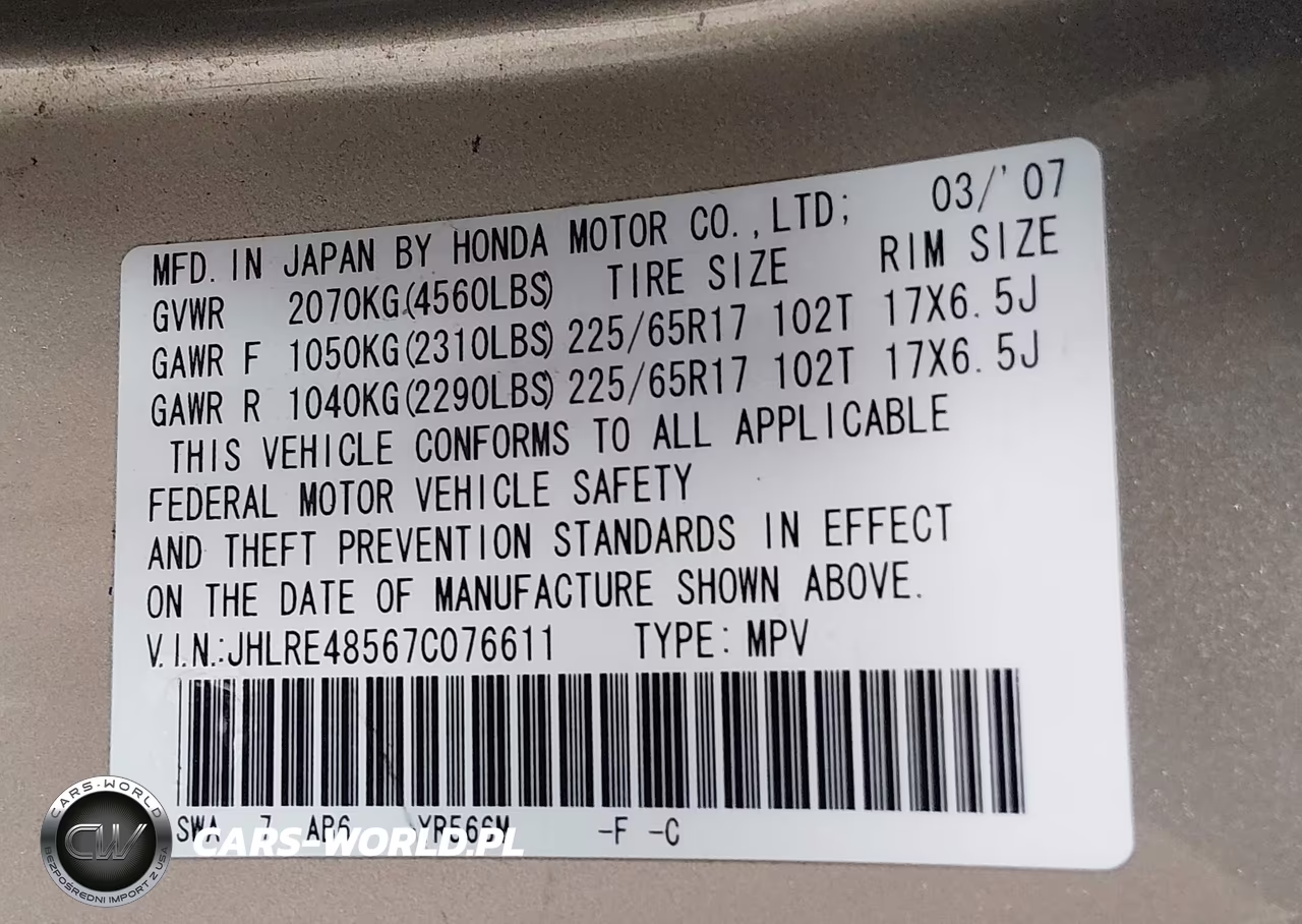 2007 Honda Cr-V Ex VIN:JHLRE48567C076611 - 9