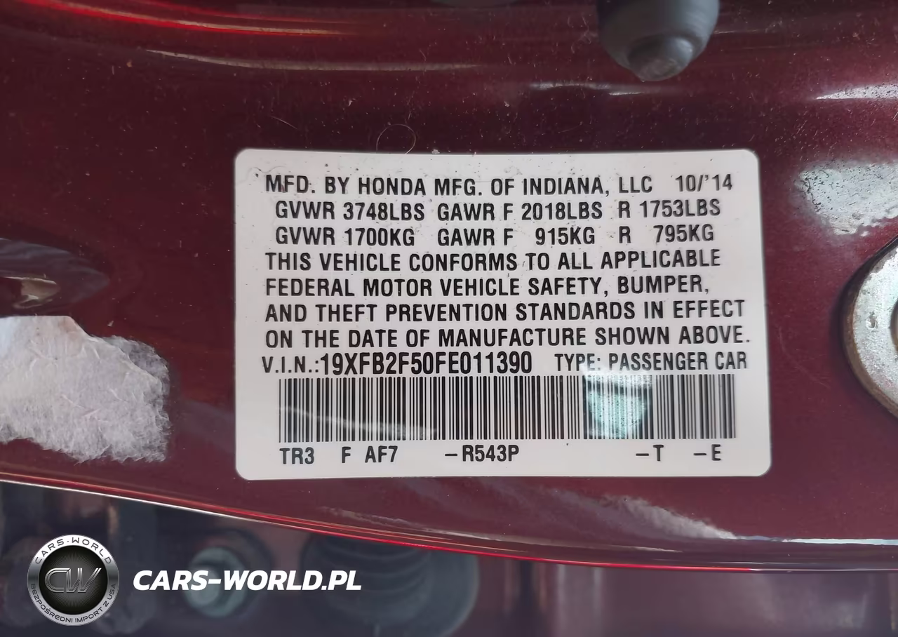 2015 Honda Civic Lx VIN:19XFB2F50FE011390 - 9
