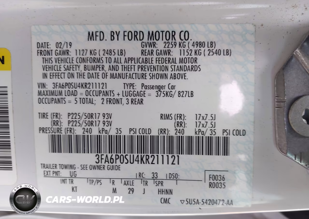 2019 Ford Fusion Energi Titanium VIN:3FA6P0SU4KR211121 - 9