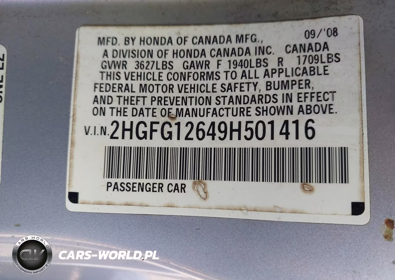 2009 Honda Civic Lx VIN:2HGFG12649H501416 - 9