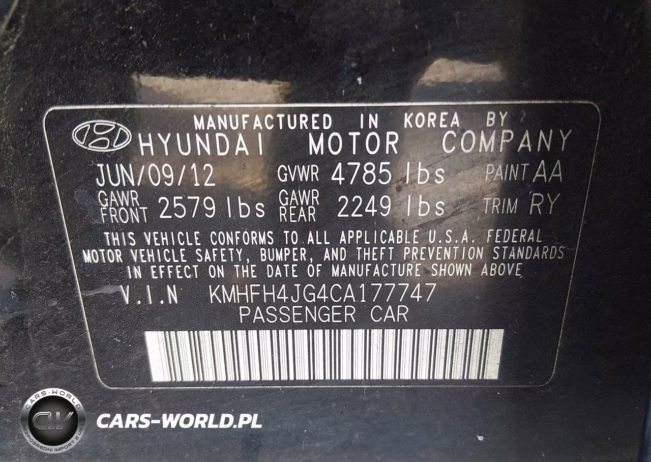 2012 Hyundai Azera VIN:KMHFH4JG4CA177747 - 9