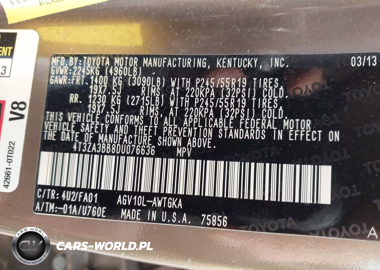 2013 Toyota Venza Le VIN:4T3ZA3BB8DU076636 - 9
