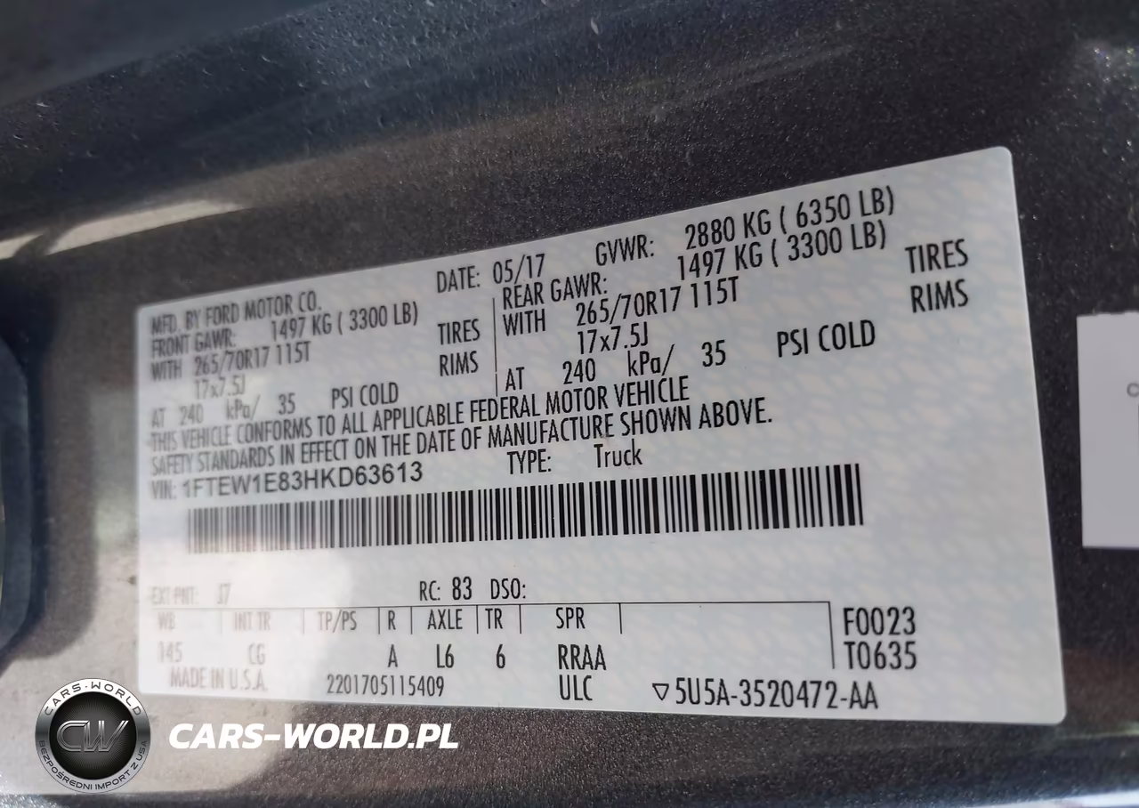 2017 Ford F-150 Xl VIN:1FTEW1E83HKD63613 - 9