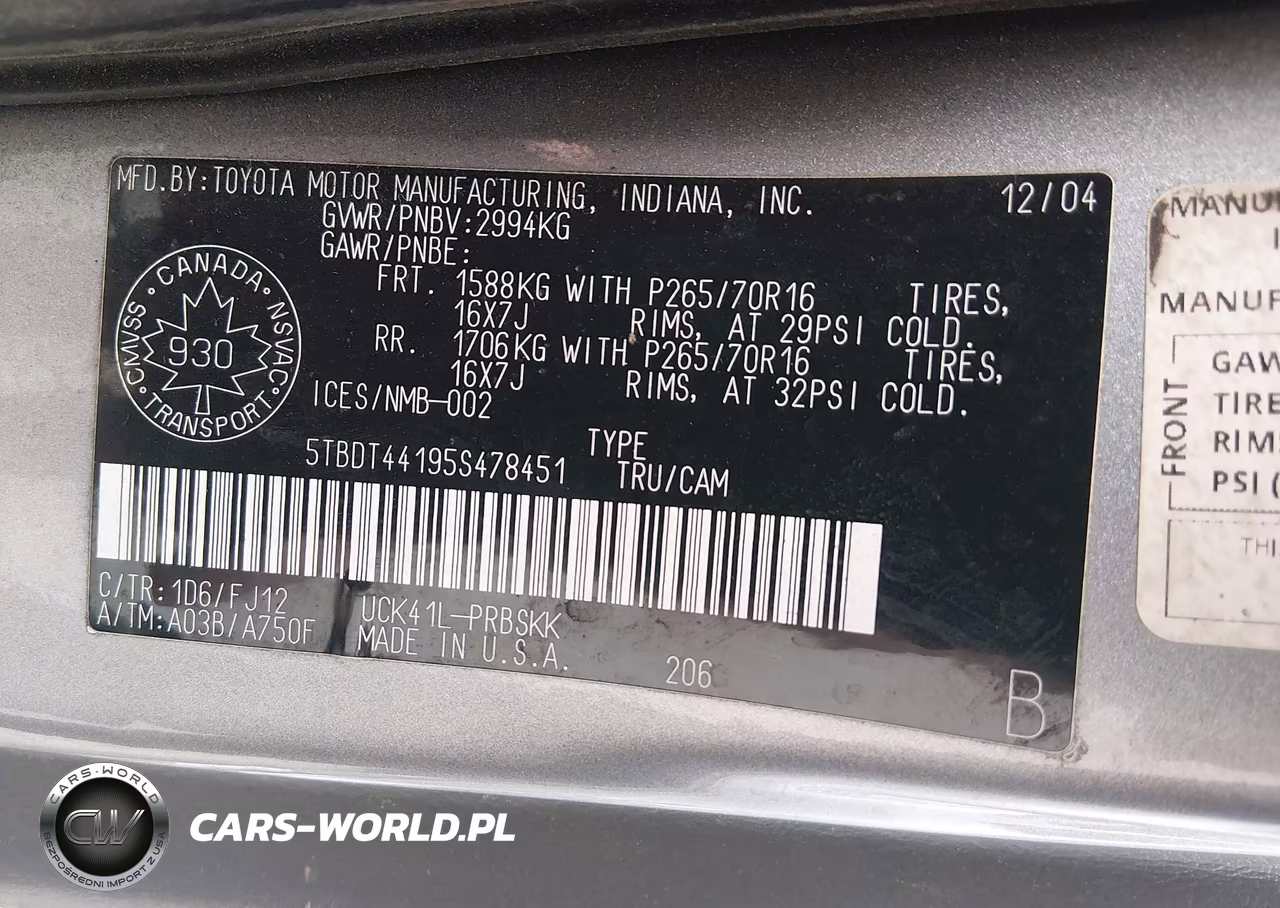 2005 Toyota Tundra Sr5 V8 VIN:5TBDT44195S478451 - 9