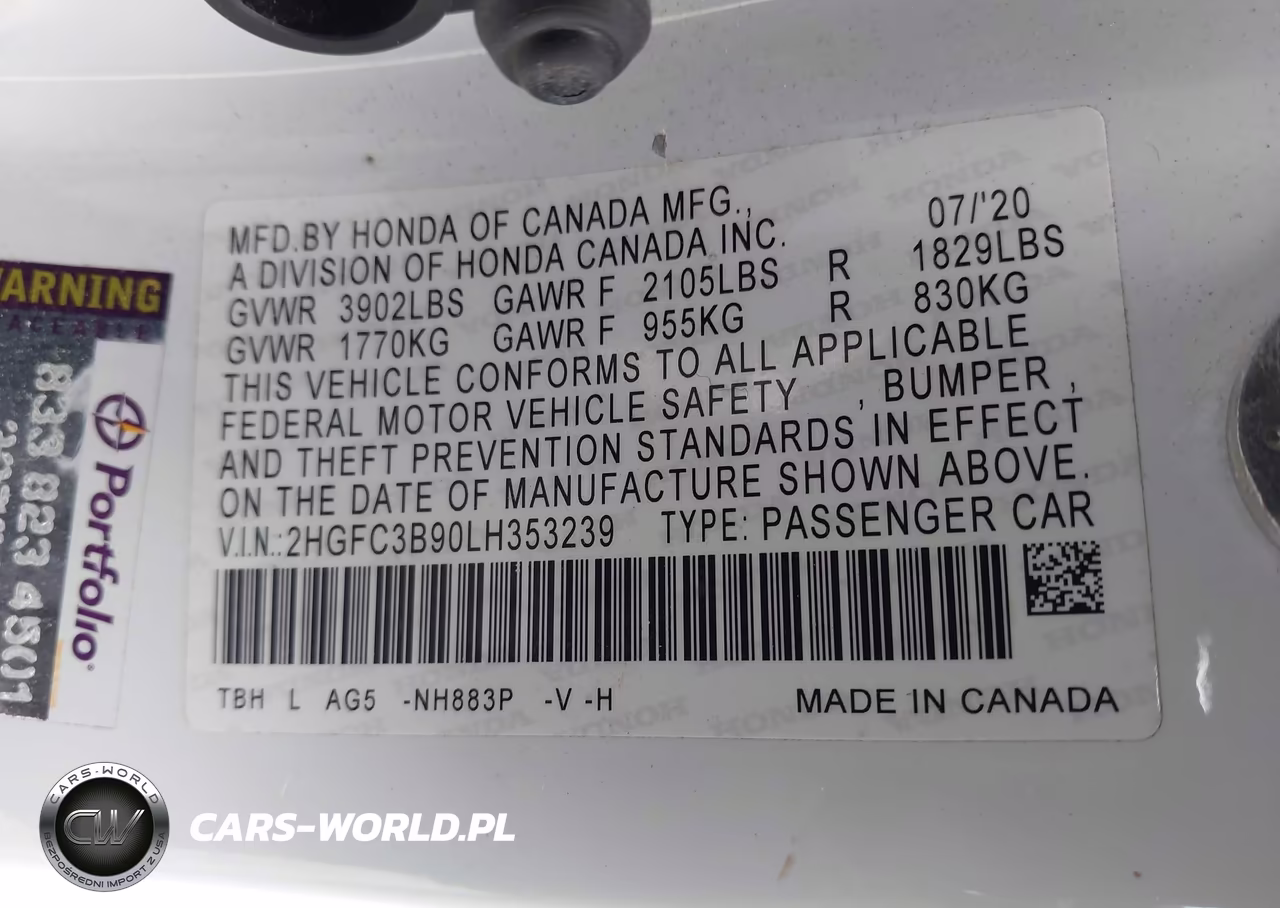 2020 Honda Civic Touring VIN:2HGFC3B90LH353239 - 9