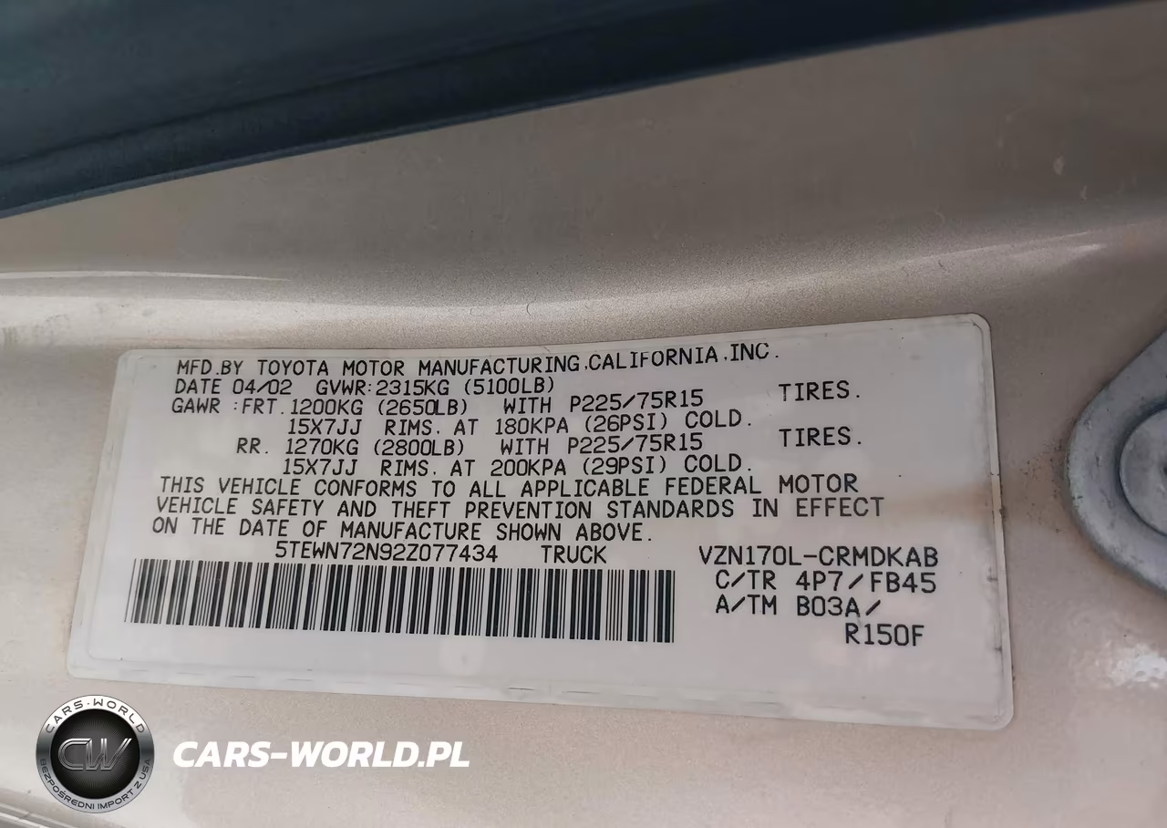 2002 Toyota Tacoma Base V6 VIN:5TEWN72N92Z077434 - 9