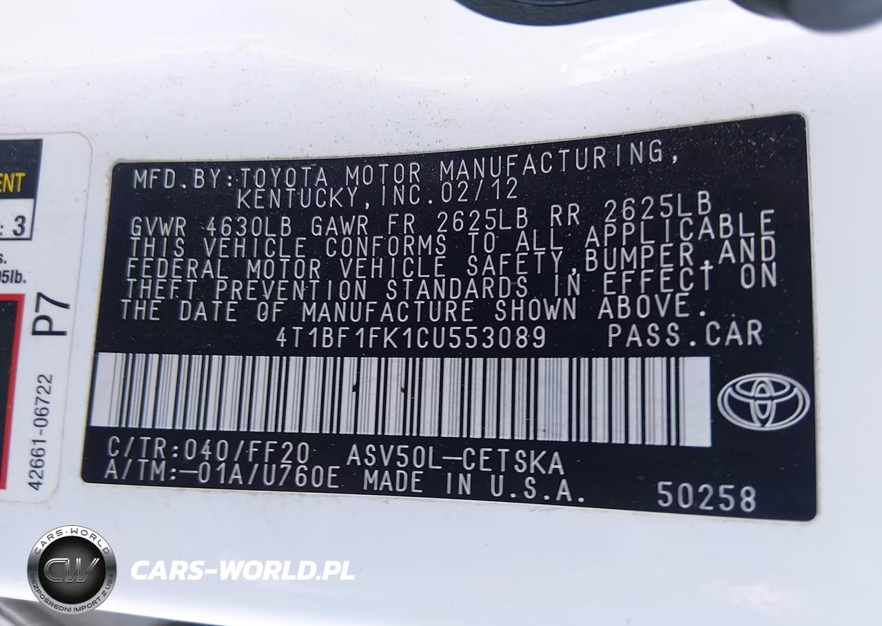 2012 Toyota Camry Se VIN:4T1BF1FK1CU553089 - 9