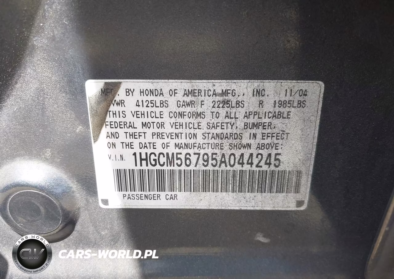 2005 Honda Accord 2.4 Ex VIN:1HGCM56795A044245 - 9