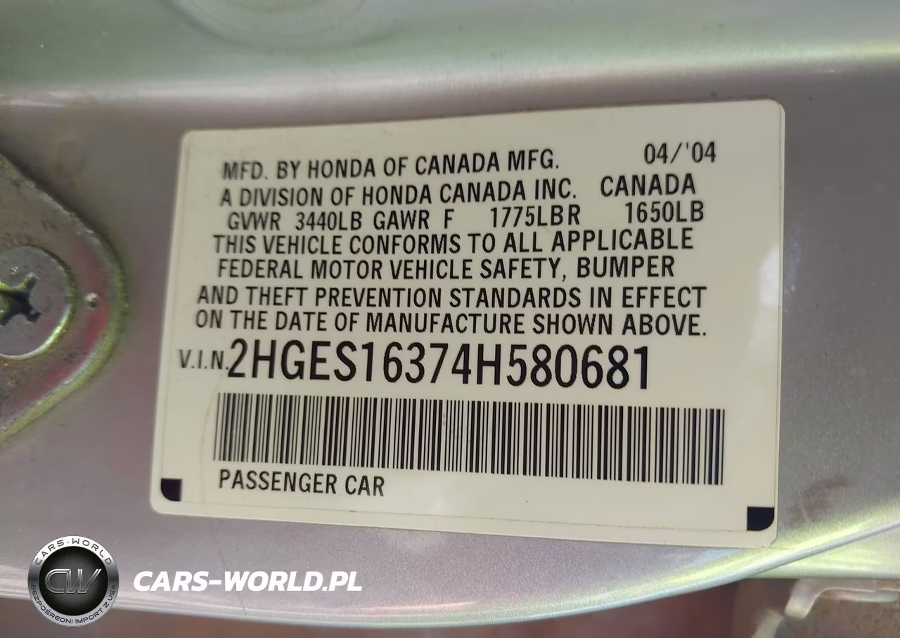 2004 Honda Civic Vp VIN:2HGES16374H580681 - 9