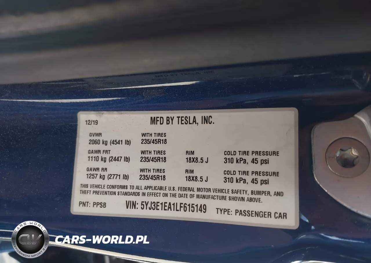 2020 Tesla Model 3 VIN:5YJ3E1EA1LF615149 - 9