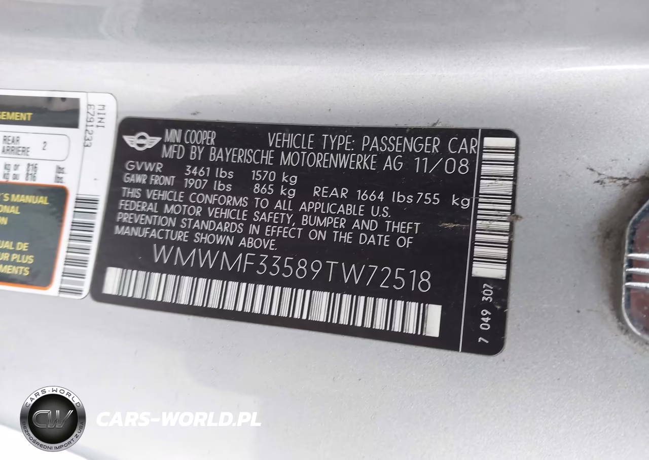 2009 Mini Cooper VIN:WMWMF33589TW72518 - 9