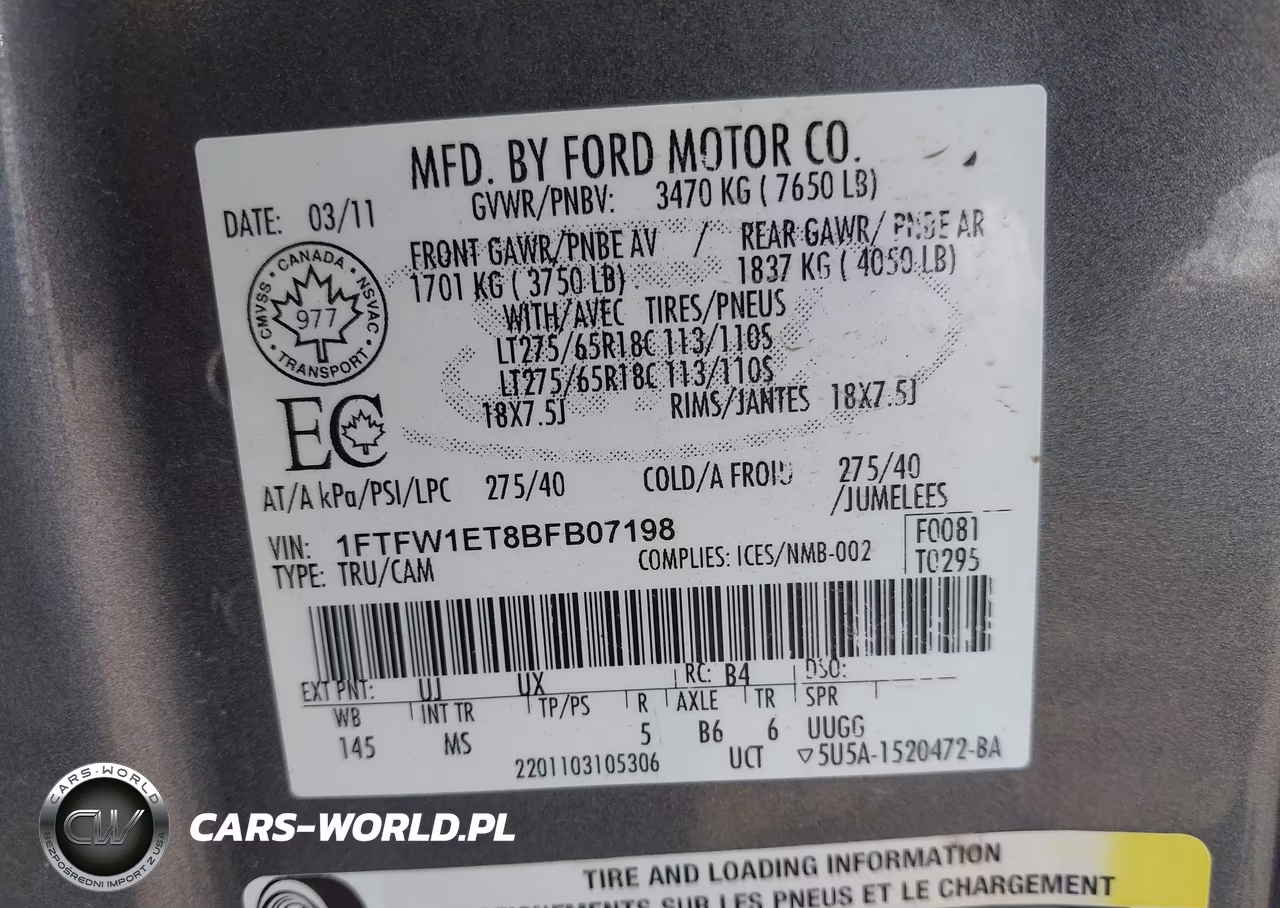 2011 Ford F-150 Xlt VIN:1FTFW1ET8BFB07198 - 9