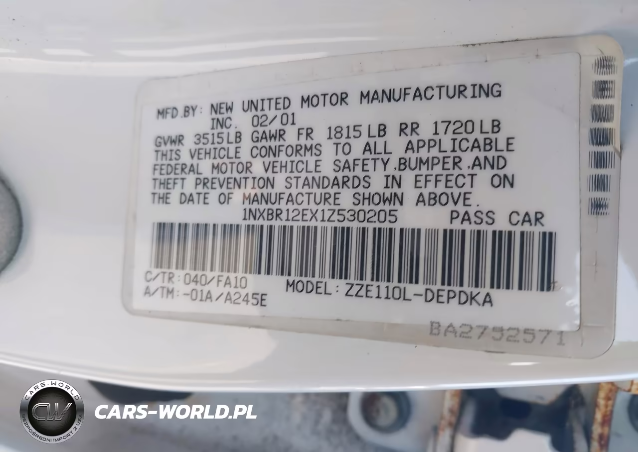 2001 Toyota Corolla Le VIN:1NXBR12EX1Z530205 - 9
