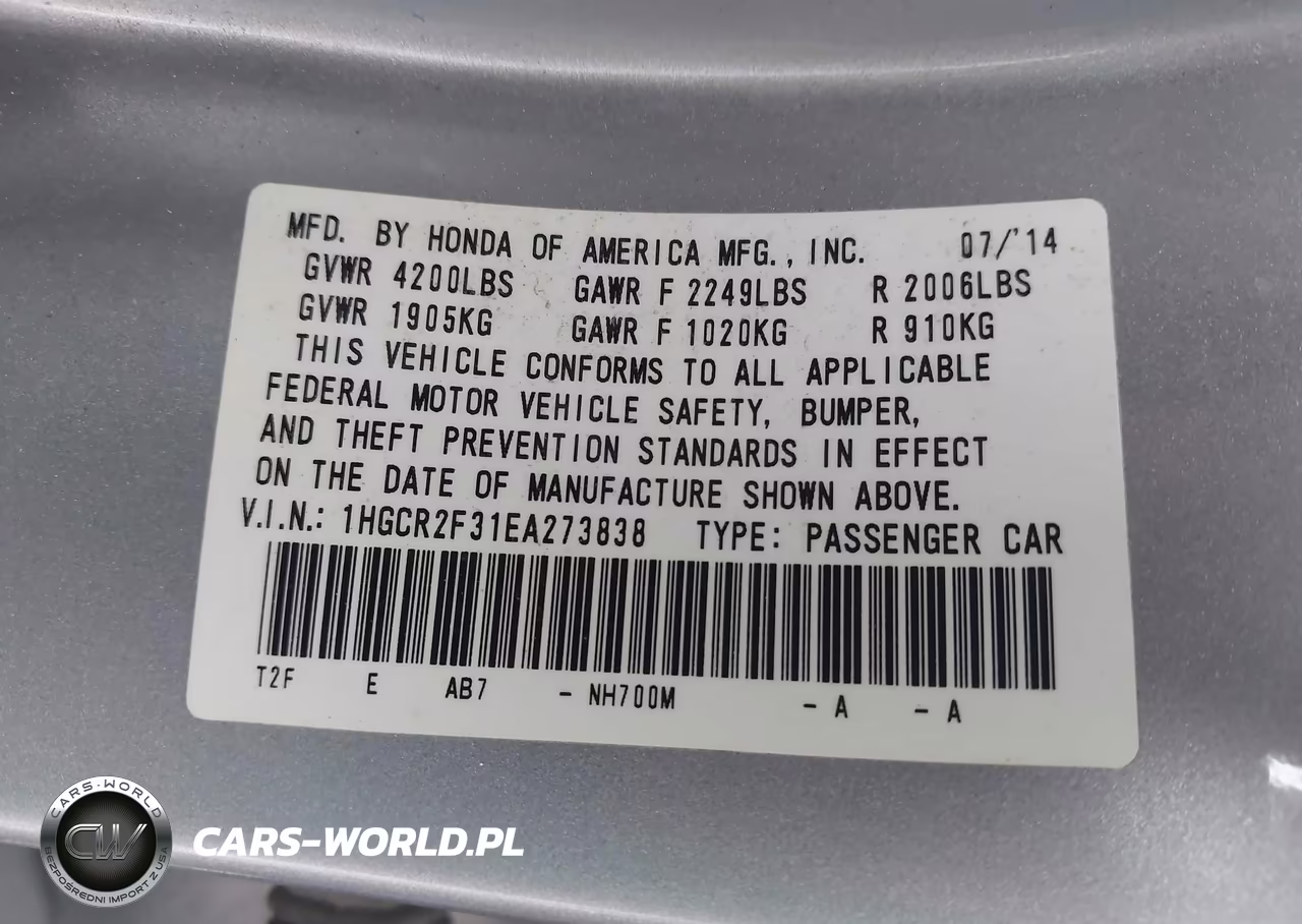 2014 Honda Accord Lx VIN:1HGCR2F31EA273838 - 9