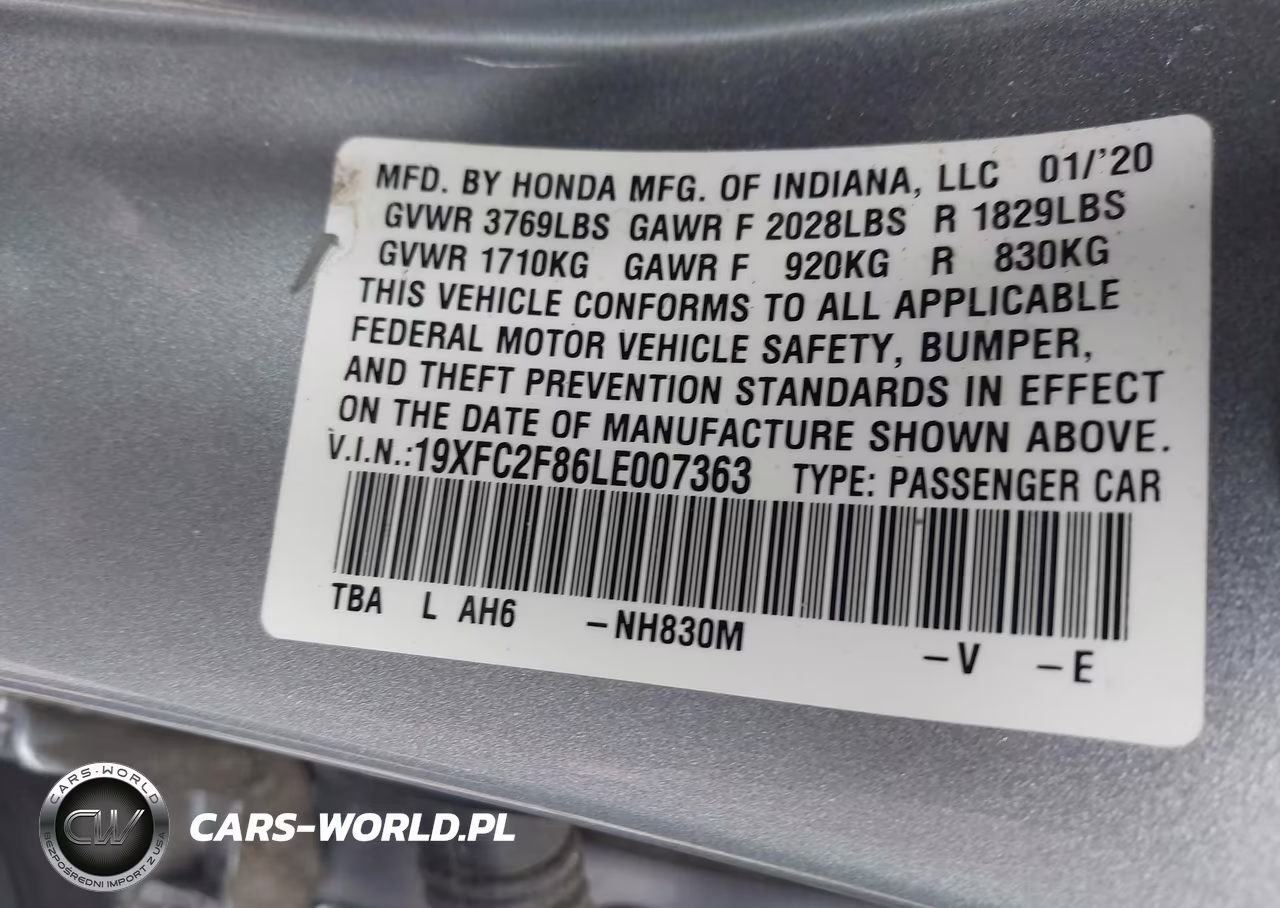 2020 Honda Civic Sport VIN:19XFC2F86LE007363 - 9