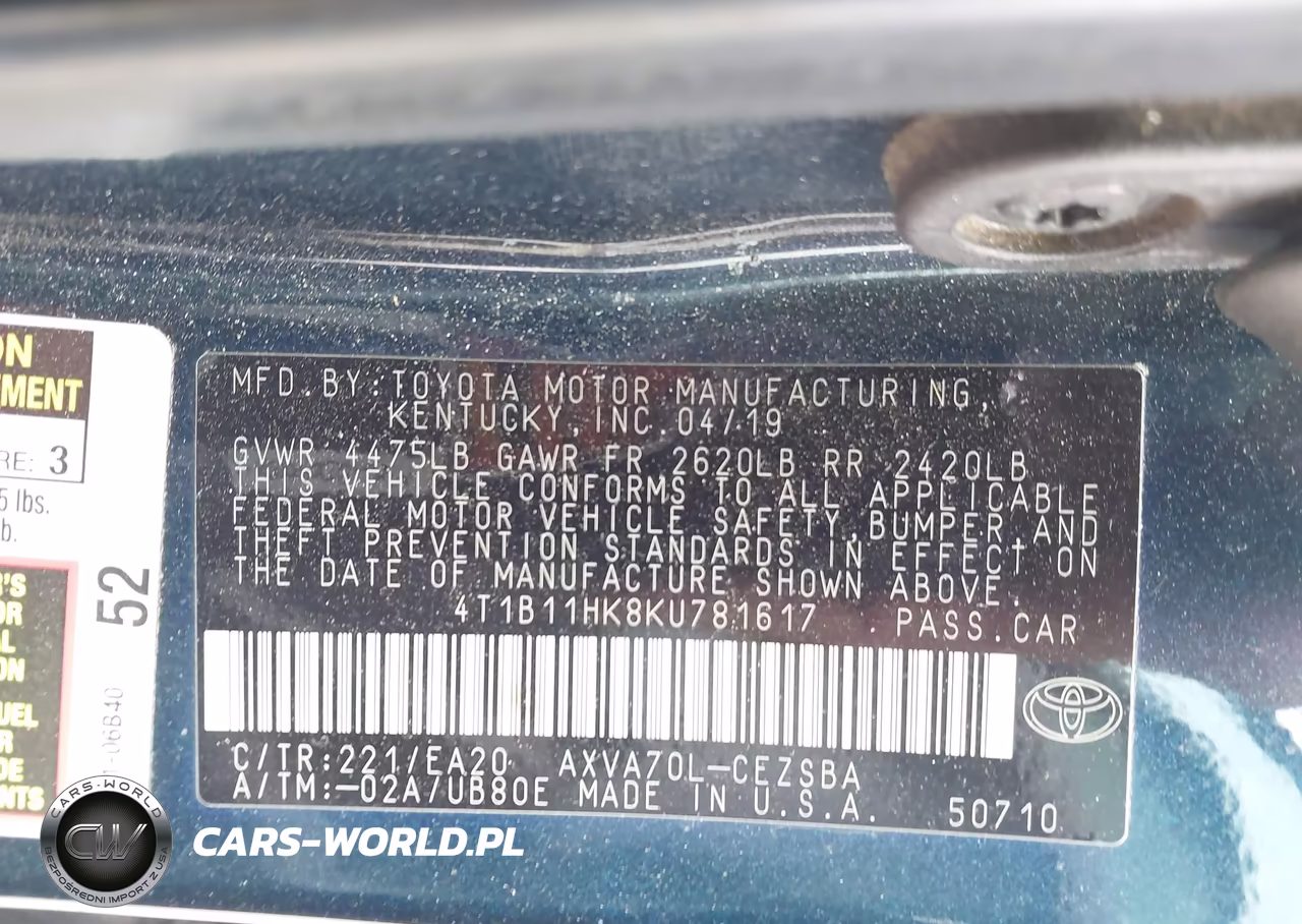 2019 Toyota Camry Se VIN:4T1B11HK8KU781617 - 9
