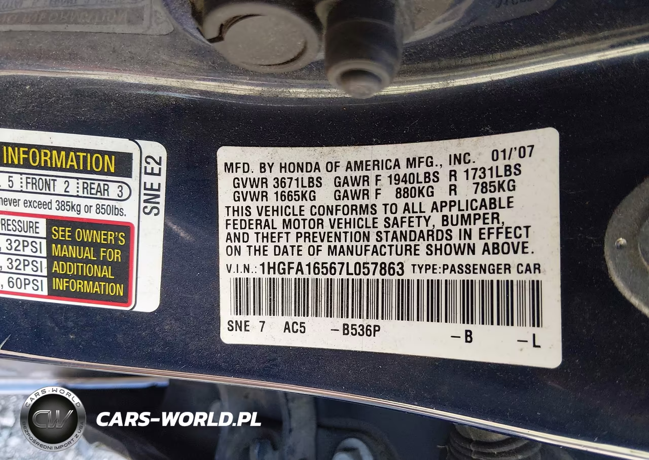 2007 Honda Civic Lx VIN:1HGFA16567L057863 - 9