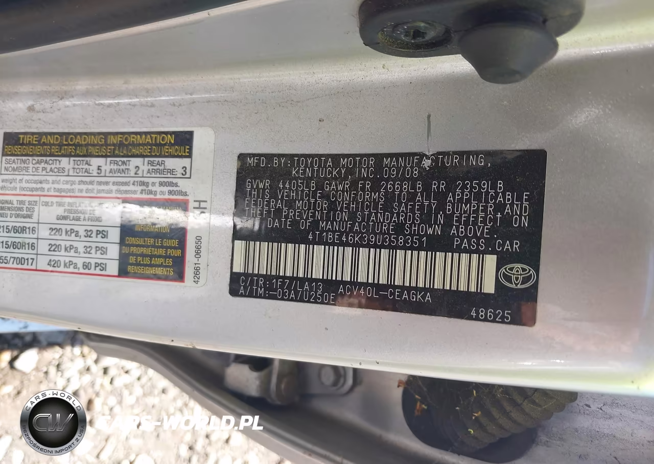 2009 Toyota Camry Xle VIN:4T1BE46K39U358351 - 9