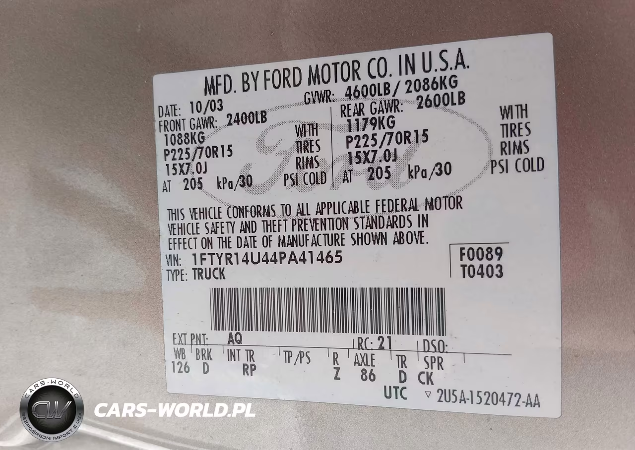 2004 Ford Ranger Edge-Tremor-Xl-Xlt VIN:1FTYR14U44PA41465 - 9