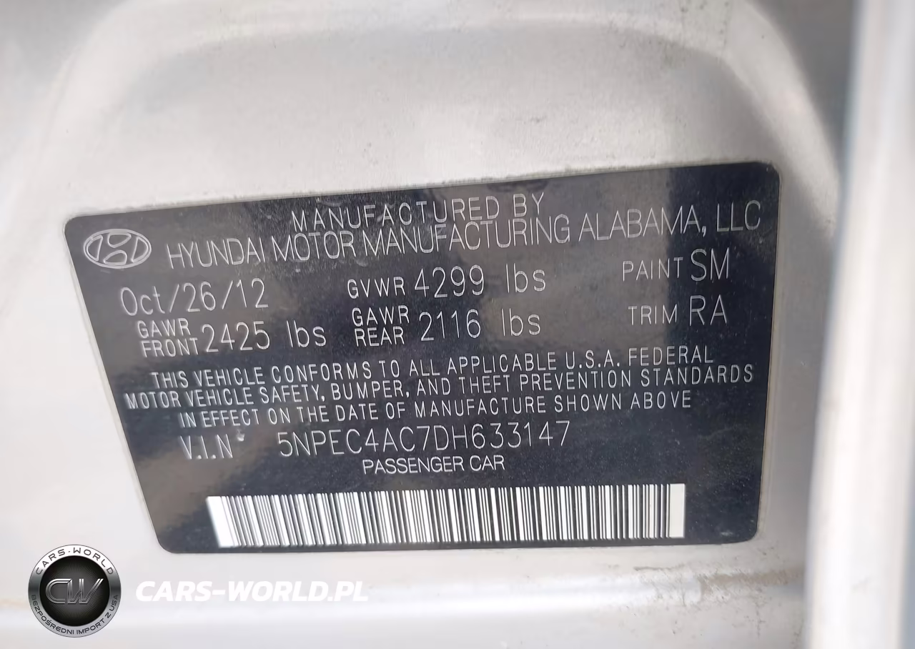 2013 Hyundai Sonata Se VIN:5NPEC4AC7DH633147 - 9