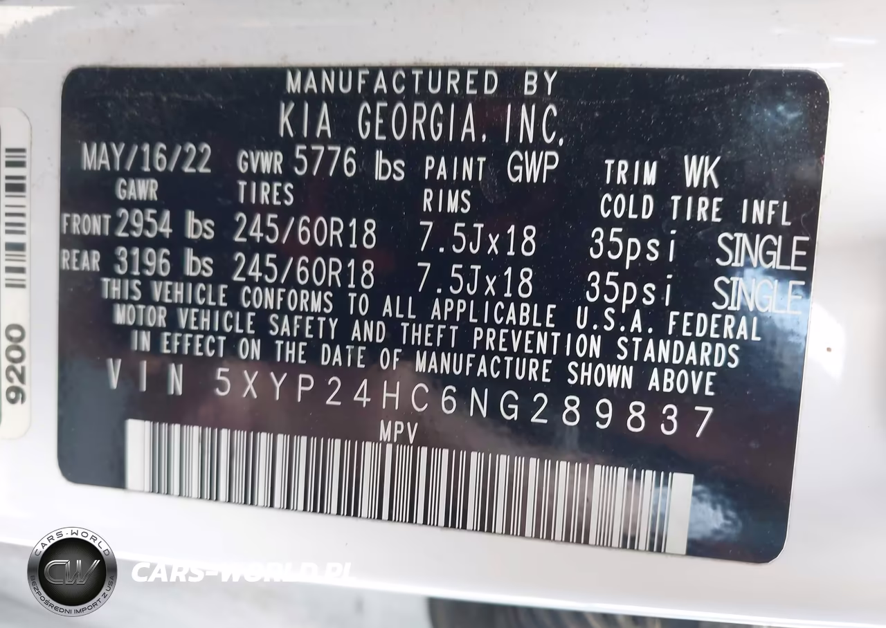2022 Kia Telluride Lx VIN:5XYP24HC6NG289837 - 9