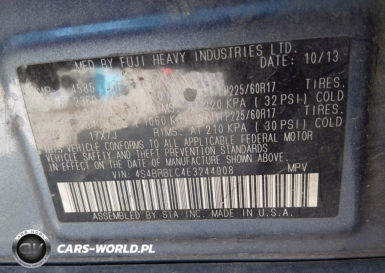 2014 Subaru Outback 2.5I Limited VIN:4S4BRBLC4E3244008 - 9