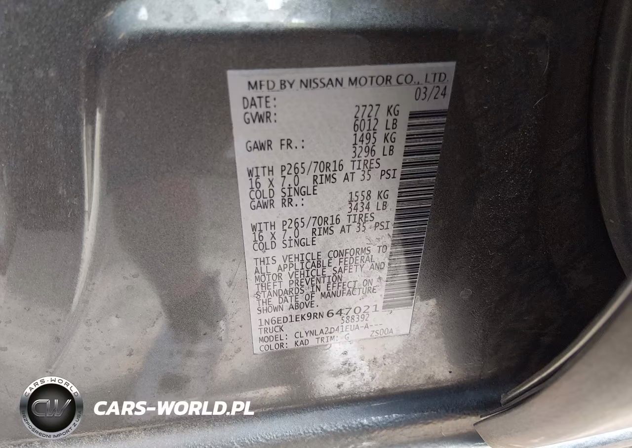 2024 Nissan Frontier S 4X4 VIN:1N6ED1EK9RN647021 - 9