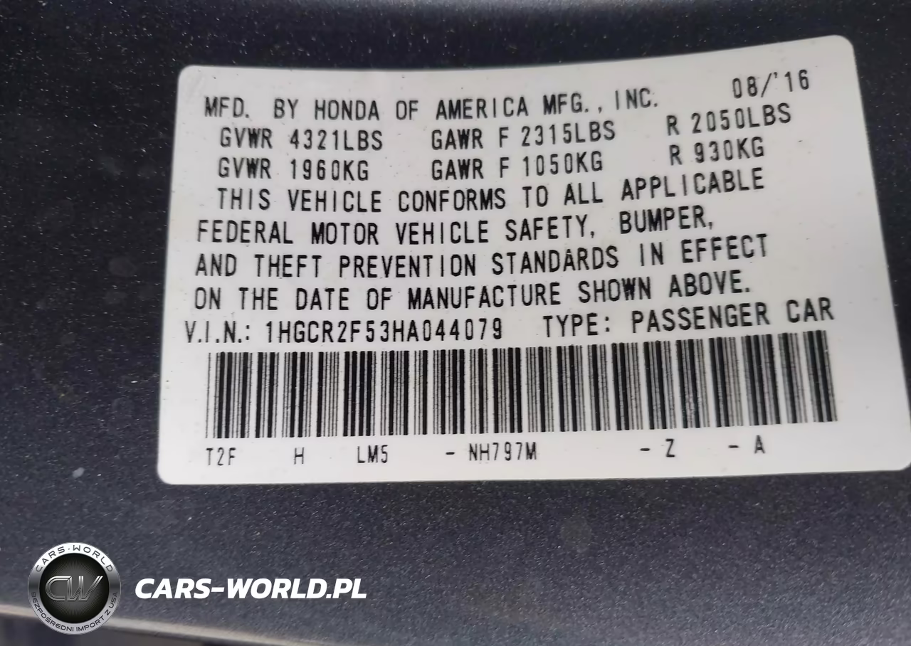 2017 Honda Accord Sport VIN:1HGCR2F53HA044079 - 9