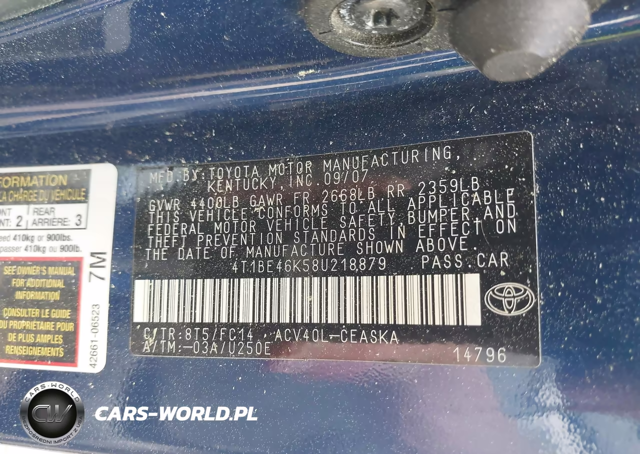 2008 Toyota Camry Se VIN:4T1BE46K58U218879 - 9